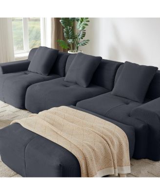 Modern L-Shaped Corduroy Sectional Sofa with Movable Ottoman