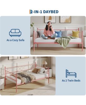 Twin Metal Daybed Sofa Bed Frame Premium Steel Slat Support Spacious Under Bed Storage No Box Spring Easy Build