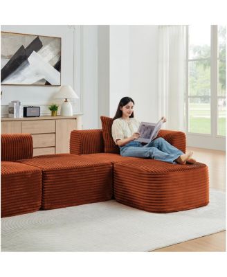 Orange 114" Cloud Sectional Couch with L-Shape Chaise, Modular Sofa