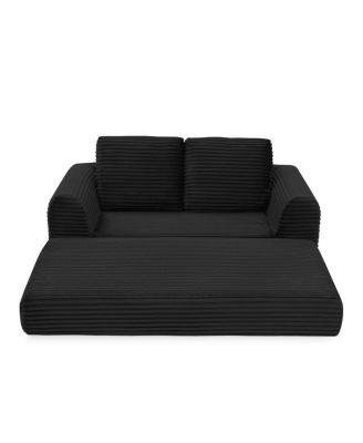 2-in-1 Folding Convertible Sofa Bed, Modern Corduroy Sleeper Couch with 2 Pillows