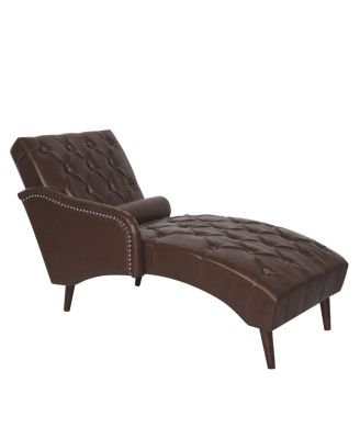 PU Chaise Lounge Armchair with Pillow and Wood Legs