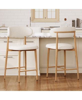 Set of 2 Counter Height Bar Stools, Upholstered Modern Barstools with Metal Legs
