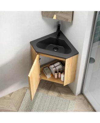 21" Corner Bathroom Vanity with Sink, Triangular Resin Basin, Soft Closing Door, Pre-assembled Small Space Storage Cabinet