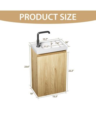 16" Wall Mounted Bathroom Vanity with Integrated Stone Sink Top, Modern Floating Design, Soft Close Door for Small Bathrooms