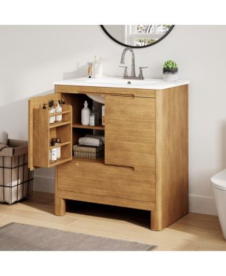 30" Modern Bathroom Vanity with Ceramic Sink, Soft Close Doors, Spacious Storage Drawer, Natural Freestanding Cabinet