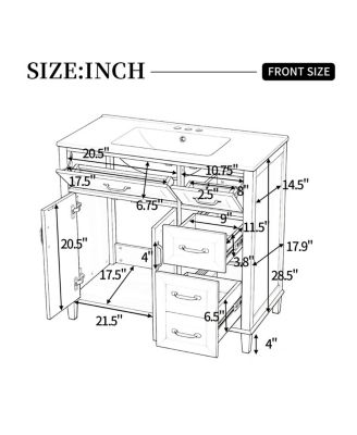 36" Modern Natural Bathroom Vanity with Ceramic Sink, Soft-Close Drawers, Double Door Cabinet, Ample Storage for Bathroom