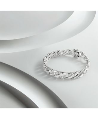 Sterling Silver Iced Out CZ Pave Braided Cuban Chain Bracelet