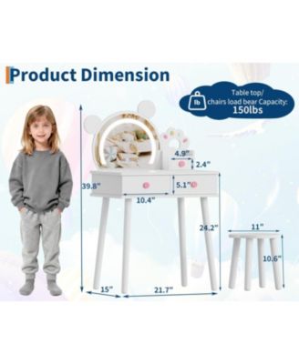 Kids Wooden Vanity Table and Chair Set with Touch Control Lighted Mirror and Drawers