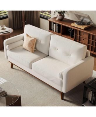 65 Inch Loveseat Sofa Mid Century Modern Couch Comfortable Linen Upholstered Two Seat Deep Bedroom Office