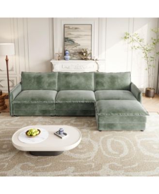 Streamdale Corduroy 3-Seater Cloud Couch with Footrest & Cushions