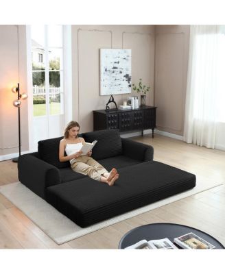  2-in-1 Folding Convertible Sofa Bed, Modern Corduroy Sleeper Couch with 2 Pillows