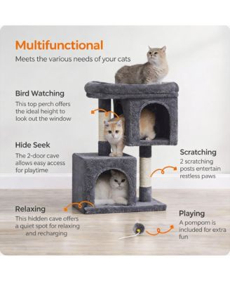 33.1-inch Cat Tree Tower with Large Perch 2 Caves Scratching Posts Sturdy Stable