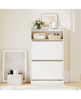 Shoe Storage Cabinet with 2 Flip Drawers & Adjustable Shelves