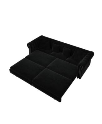  Chesterfield Velvet Pull-Out Sofa Bed with Ottoman