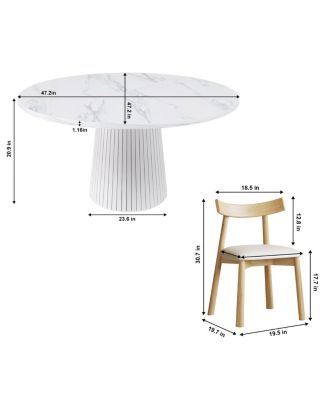 Round Farmhouse Dining Table Set for 4 with 4 Solid Wood Chairs