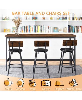 Bar Table and Chairs Set for 3, 4 Piece Industrial Dining Set with Stools
