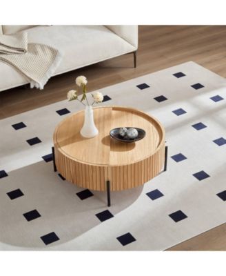 Round Coffee Table with Storage, Modern Accent Table with Rotating Top & Metal Legs for Living Room, Bedroom, Apartment