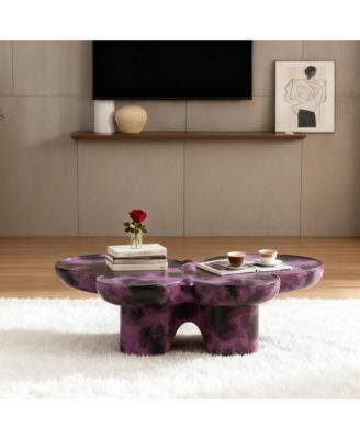 Modern Faux Travertine Coffee Table, Butterfly-Shaped Fiberglass Art Piece for Living Room & Office