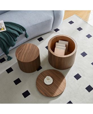 2-Piece MDF Nested Table Set, Handcrafted Round Coffee Tables in Walnut for Living Room & Lounge