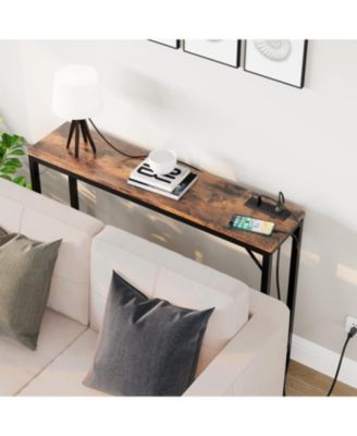 39.3" Narrow Console Table with Built-In Charging Station and Storage