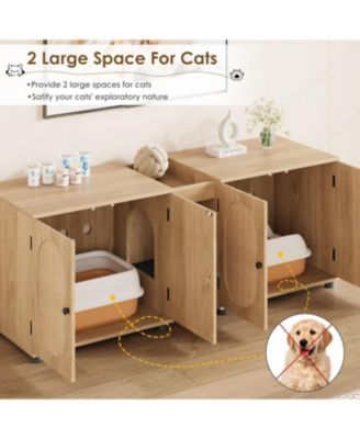 Cat Litter Box Enclosure 55.1" Double Litter Box Furniture Large Cat Box Enclosure Kitty Litter Box for 2 Cats Hidden Cat Litter Cabinet