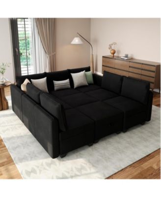 Modular Sofa Sectional Sleeper Couch Two Ottomans Nine Seat Convertible U Shaped Sofa Storage Oversized Living Room