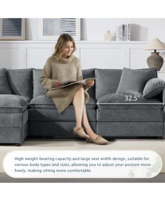 103" Chenille Modular Sectional Sofa with Deep Seat & Movable Ottoman