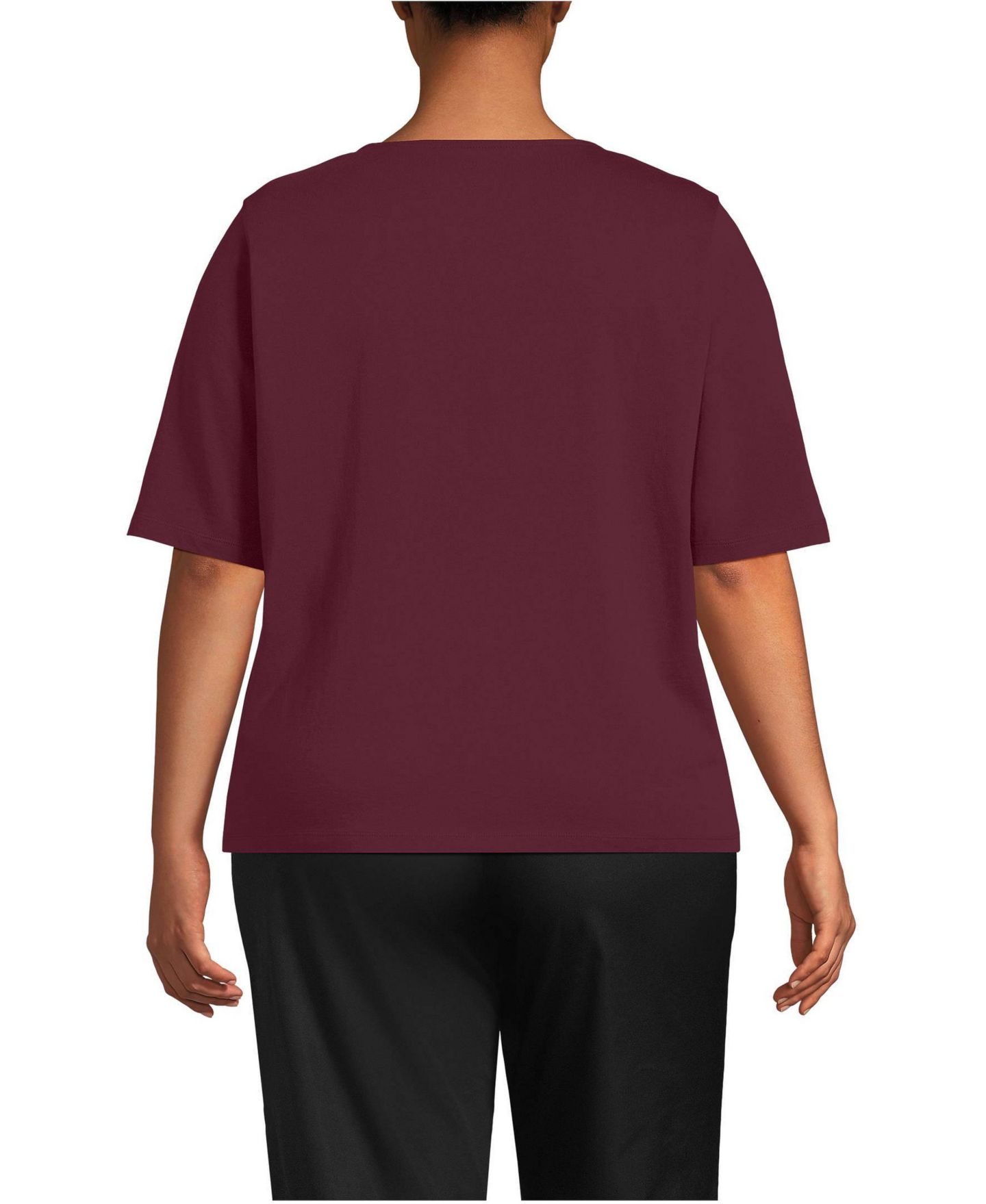 Женская рубашка Lands' End Plus Size Supima Jersey Half Sleeve Splitneck, цвет: Бордовый — фото 2