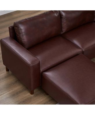 Streamdale Modern Luxury Sectional Sofa, Breathable PU Leather Couch, Burgundy