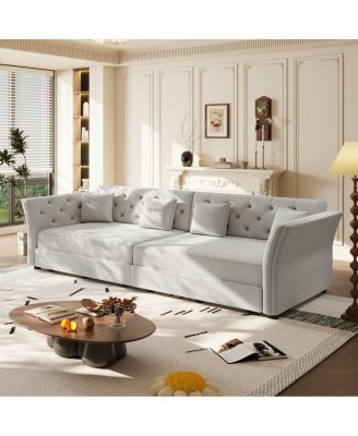 100" Oversize Pull Out Sofa Bed with Fabric Flower Tufted Design.
