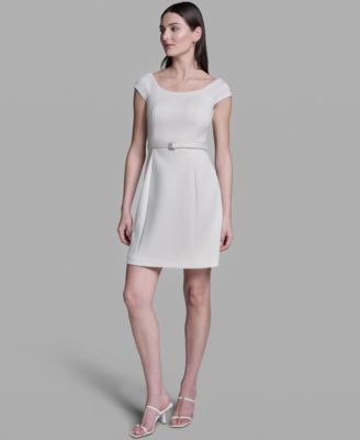 Women's Off-The-Shoulder Scuba Belted Mini Fit & Flare