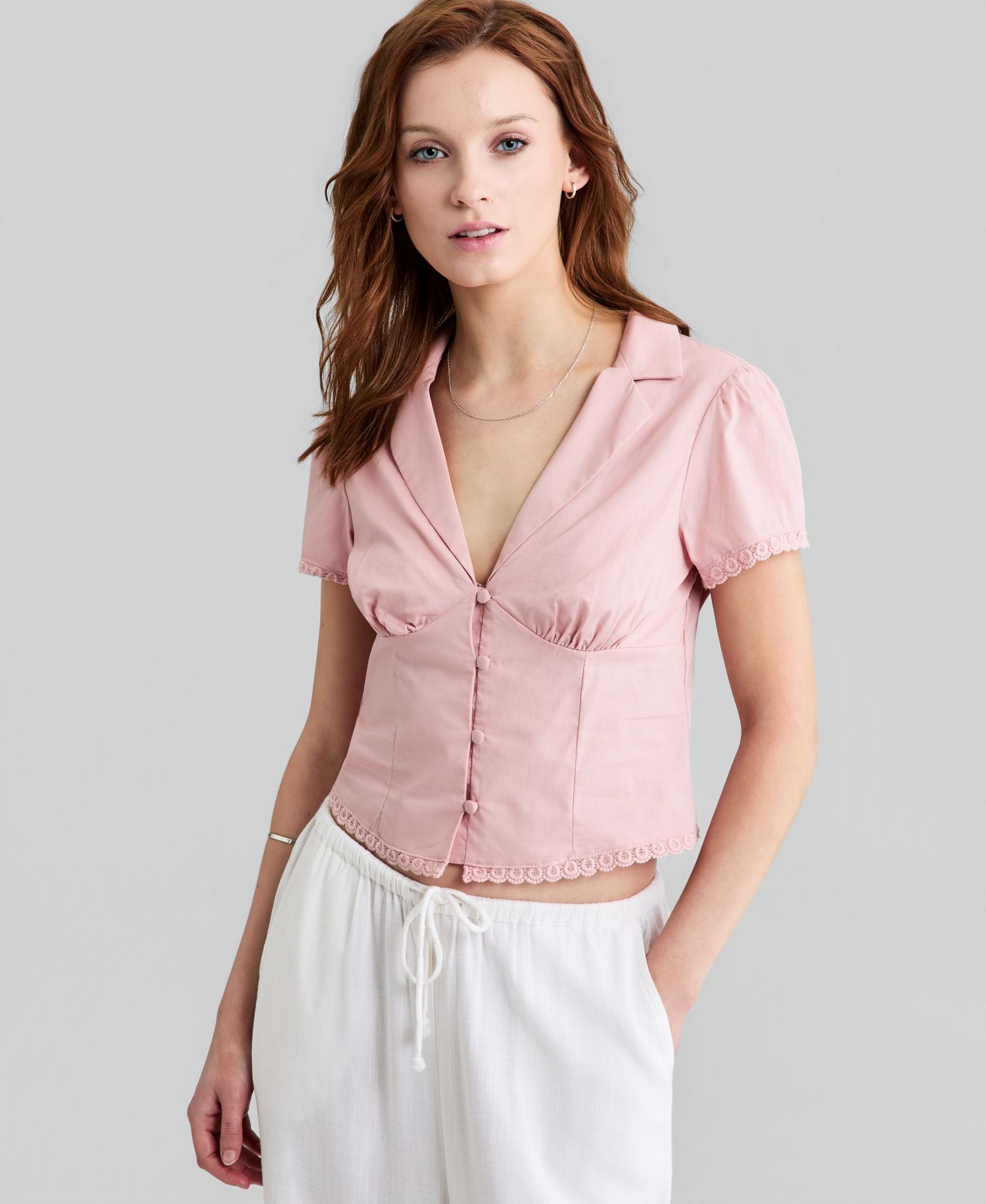Women's Lace-Trim Fitted Cotton Shirt