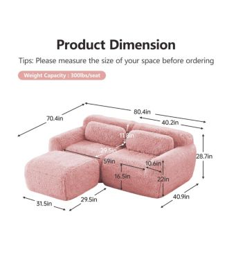 L-Shaped Boneless Sofa, Soft Fluffy Plush, Chaise, 32D Sponge, No Assembly