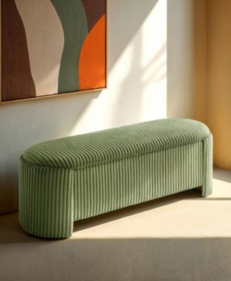 Jorvien 50" Wood Oval Corduroy Storage Bench