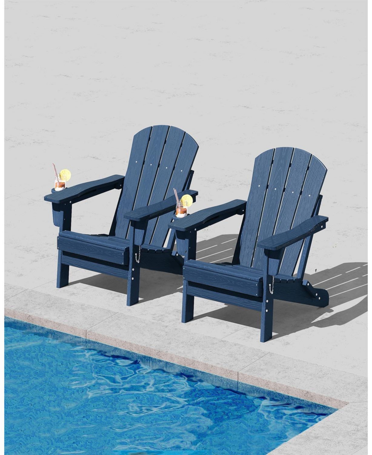 gaomon Folding Adirondack Chair Set of 2, All-Weather Hdpe Outdoor Chair, Wooden Textured with Cup Holder for patios, Decks, Gardens, fire pits