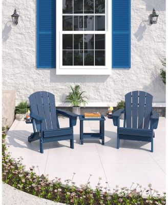 Folding Adirondack Chair Set of 2, All-Weather HDPE Outdoor Chair, Wooden Textured with Cup Holder for patios, Decks, Gardens, fire pits