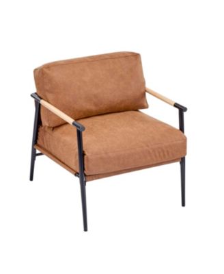 Modern Accent Chair with Metal Frame & Wooden Armrest