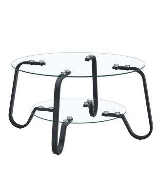 Retro minimalist metal frame double-layer tempered glass coffee table