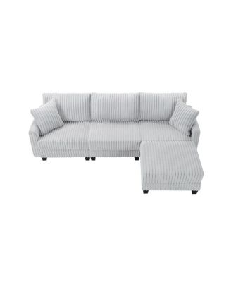 100-inch L-shaped corduroy sofa with modular seating and built-in charging ports