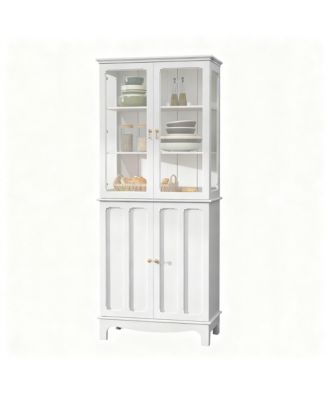 72" Freestanding Kitchen Pantry Cabinet Glass Door Adjustable Shelves