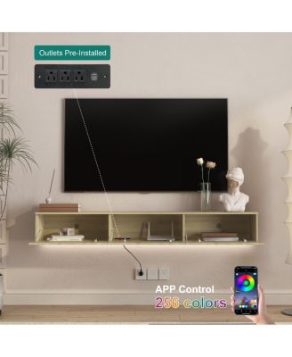Floating TV Stand with 16 Color LEDs, Modern Entertainment Center