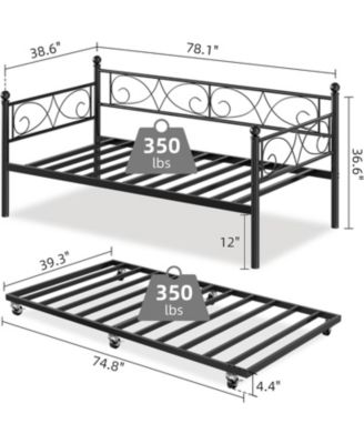 Twin Daybed with Trundle Metal Sofa Bed Frame Steel Slat Support Space Saving Furniture for Living Room or Bedroom