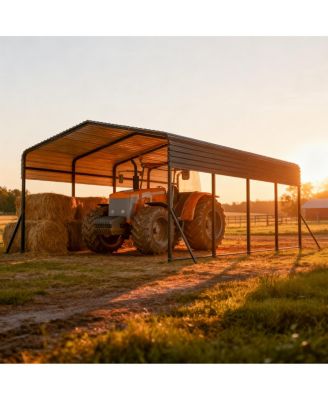 13x20 FT Metal Carport w/ Reinforced Frame & 4 Poles, Steel Roof Shelter