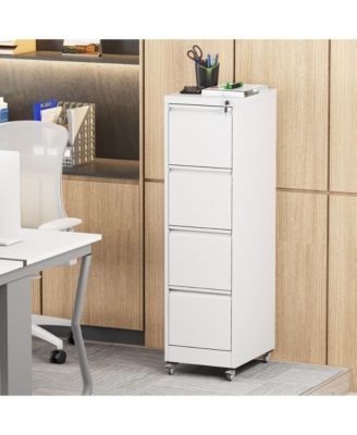 4 Drawer Metal Locking Vertical File Cabinet on Wheels - for Home Office Organizer, Heavy-Duty Filing Storage Cabinet for Letters/Legal/A4