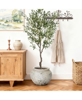 15.75" Dia Round Plant Pot, Large Outdoor Indoor Flower Pot with Drainage, Distressed Pots for Plants, Vintage Clay Pot