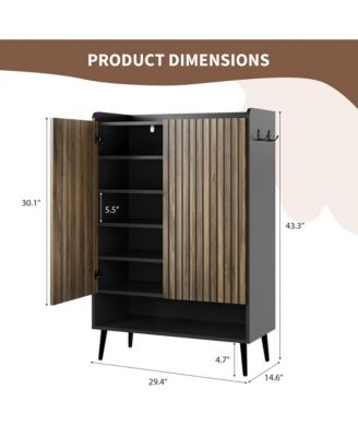 Large Shoe Cabinet with Doors，6-Tier Shoe Organizer with 2 Doors & Additional Hooks for Hallway, Entryway, Living Room