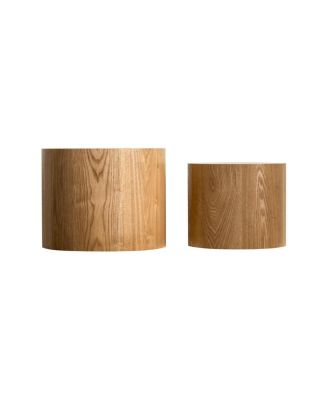 Nesting Coffee Table Set of 2, Modern Round Wooden Accent Tables for Small Spaces