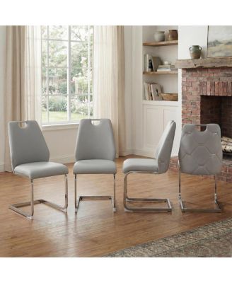 Dining Chairs Set of 4, Faux Leather w/ Gold Mesh, Silver Ring, Chrome Handle