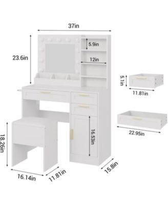 Makeup Vanity Set with Drawers & Cabinet & Chair,Vanity Desk with Mirror and Lights,3 Light Mode and Brightness Adjusted