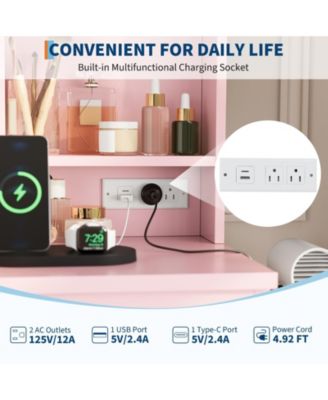 Makeup Vanity Desk Set with 3-Color Lighted Mirror, 4 Drawers, Shelves and Power Outlet